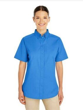 Women's Short-Sleeve Twill Shirt sz S French Blue Harriton M582W Brand New